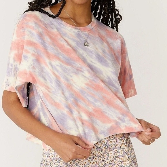 Daydreamer Tops - Daydreamer Kandi Stripe Tie Dye Boxy Crop Tee Top